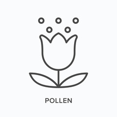 Obraz premium Pollen flat line icon. Vector outline illustration of flower. Black thin linear pictogram for type of allergen