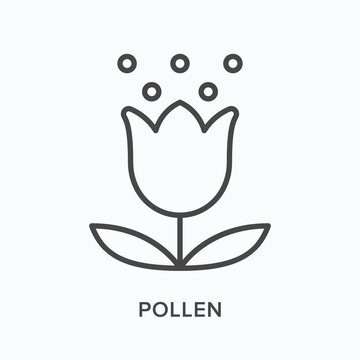 Pollen Flat Line Icon. Vector Outline Illustration Of Flower. Black Thin Linear Pictogram For Type Of Allergen