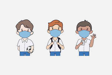 Hand drawn Cute cartoon boy student in the school character pose.