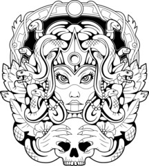 mythological ancient greek medusa gorgon, contour illustration
