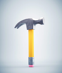 Pencil with a hammer head .