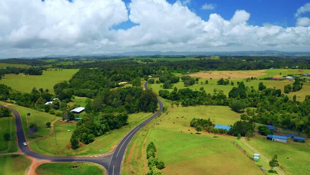 Hyperlapse Of Vehicle Traveling On Countryside Road In Atherton Tablelands Region, Queensland, Australia - aerial