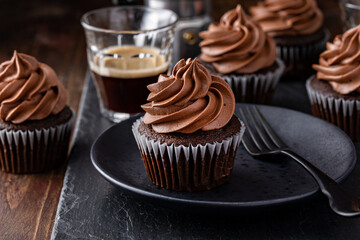 Dark chocolate irish coffee cupcakes with whipped whiskey ganache frosting