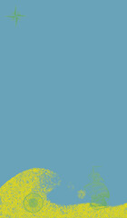 ヴィンテージタイルの海を航海する帆船背景フレームイラスト・ブルー＆イエロー