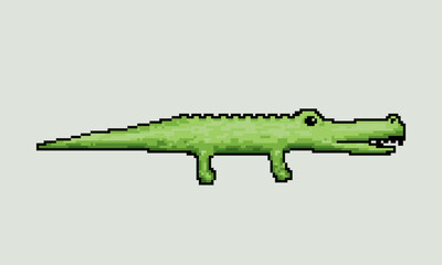 Fototapeta premium Green crocodile label icon in pixel art graphic style
