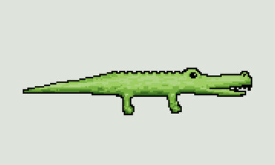 Green crocodile label icon in pixel art graphic style