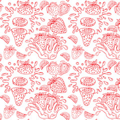 Seamless pattern with red strawberries on a whitebackground