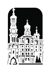 Black and white image. The silhouette of ancient cities.
 Drawing for stencil, printing, laser cutting.