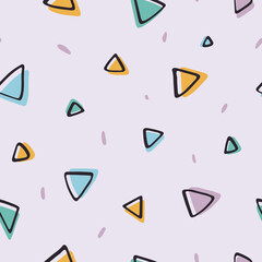 Cute geometric hand drawn triangle pattern. Purple seamless vector print for textile, fabric, paper.