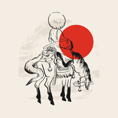 Traditional Japanese vector illustration. Traditional of Japan. Asian concept. Vintage art. Design for posters, book covers, brochures, flyers.