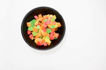 Bright dried fruits on a white background