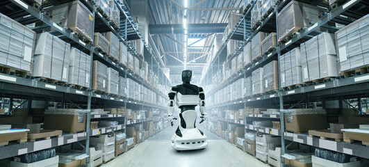 Robot works in an automatic warehouse