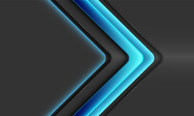 Abstract blue neon light arrow direction geometric on grey metallic blank space design modern futuristic background vector