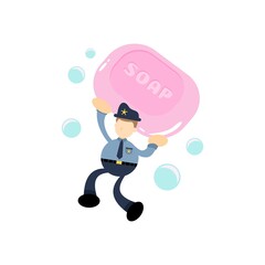 police and soap sanitizer hygene cartoon flat design illustration