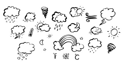 funny weather icons vector set black ink line 