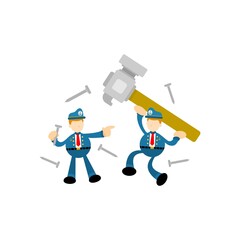 sailor and hammer craft cartoon flat design illustration