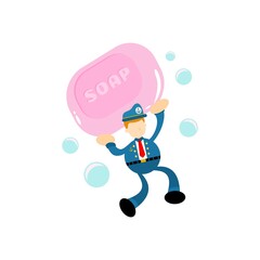 sailor and soap sanitizer hygene cartoon flat design illustration