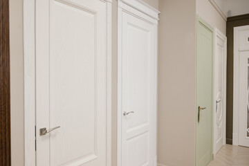 Modern wooden white door with metal door handle