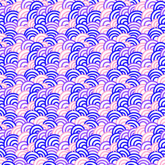 Abstract doodle seamless pattern, wavy lines abstract background
