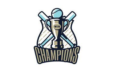 Logo, emblem of baseball champions. Colorful emblem of the cup with a ball on the background of the shield. Baseball champions logo template, championship winners, league cup. Vector illustration