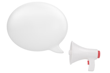 Megaphone with speech bubble isolated on white background.  3D rendering. 3D illustration.