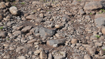 Large stones on the way to Zavitan River in the Golan Heights in northern Israel