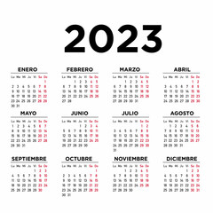 Calendario 2023 español. Semana comienza el lunes	 - obrazy, fototapety, plakaty