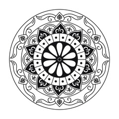 Black and white round mandala design in vector illustration, graphics vector.