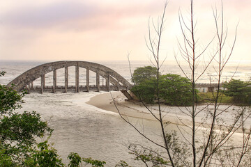 bridge over the river at sunset, old bridge of Marambaia