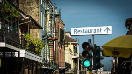 Fototapeta premium Street Sign to Restaurant