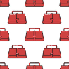 Seamless pattern with the image of a fashionable red bag. Vector illustration.