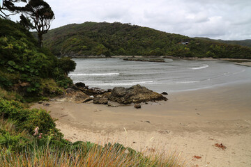 View of the characteristic landscape of Duhatao bay, Chile