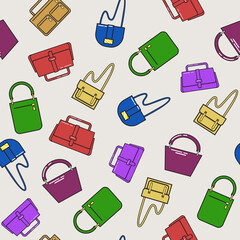 Seamless pattern with the image of a fashionable women's bags. Vector illustration.
