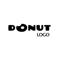 vector text logo for donut, sticker with text and donut icon. label with lettering for words donut. signboard fast food logo panel, badge, signboard, label. donut symbol simple design