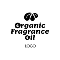 organic fragrance oil vector logo with text. aroma oil logotype perfume silhouette. graphic symbol monochrome icon. nature symbol simple shapes design. illustration isolated sign 