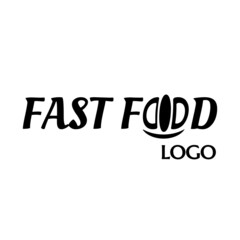 vector text logo for Fast Food, sticker with text and burger icon. label with lettering for words fast food. signboard fast food logo panel, badge, signboard, label. diner symbol simple design 
