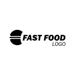 vector text logo for Fast Food, sticker with text and burger icon. label with lettering for words fast food. signboard fast food logo panel, badge, signboard, label. diner symbol simple design 