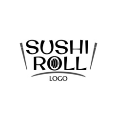 Obraz premium vector icon with text roll sushi. image roll and two stick template. illustration isolated vector sign symbol. Japanese traditional cuisine, tasty food sign. asian sushi bar minimal style