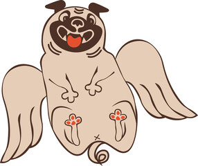 Funny animal character angel wings pug for Valentines day greeting card