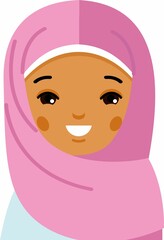 Vector illustration of arabian children, girl in national costumes. Arabic Girl in Flat Style