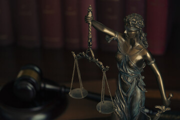 Lawer and notary concept. Statue of justice closeup view.