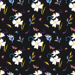 Seamless pattern. Bright flowers. Floral background. Nature illustration for wrapping paper, textiles, decorations.