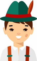Vector illustration of avatar german children, boy, people. Set of german man dressed in national costumes.
