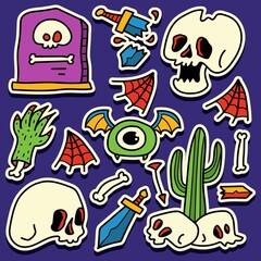 Sticker halloween cartoon doodle illustration design for coloring, backgrounds, stickers, logos, symbol, icons and more