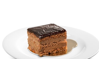 Tasty sweet cake on a white plate