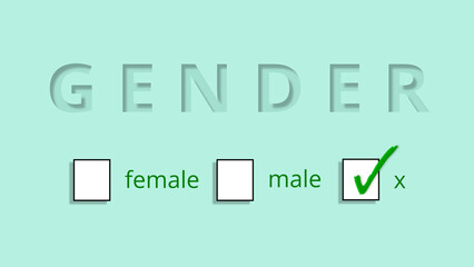 Third gender classifications. Shadow effect. Non-binary and intersex people. Sex designation as "X". Identities and Recognition. Option. Illustration with confirmation mark. 