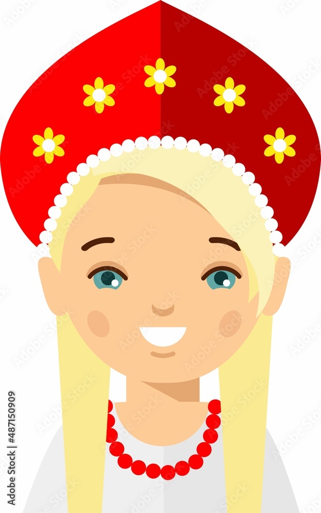 Wall mural Vector illustration of avatar russian children, girl, people. Set of russian woman dressed in national costumes.