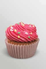 Cup Cake with pink butter cream, food concept