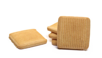 Shortcake biscuits with milk and honey isolated on white