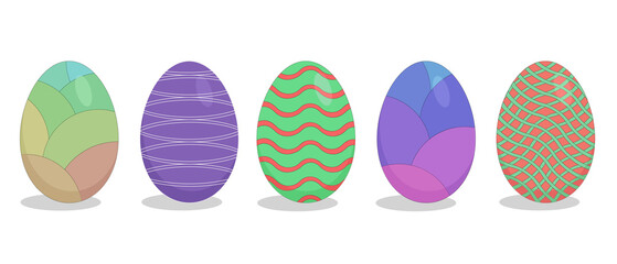a set of colored Easter eggs, purple, green, etc.